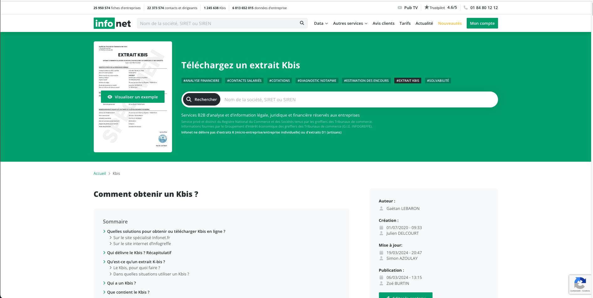 service kbis infonet